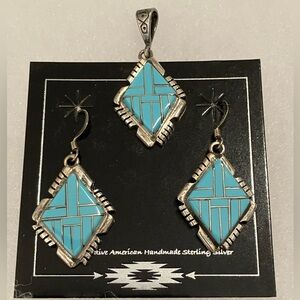 Native American Inlay Pendant & Earring Set